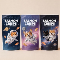 Custom Logo Pet Treat Packaging Stand Up Pouch for Cat Dog Salmon Crisps Digital Printing Resealable Zipper Low MOQ 200pcs